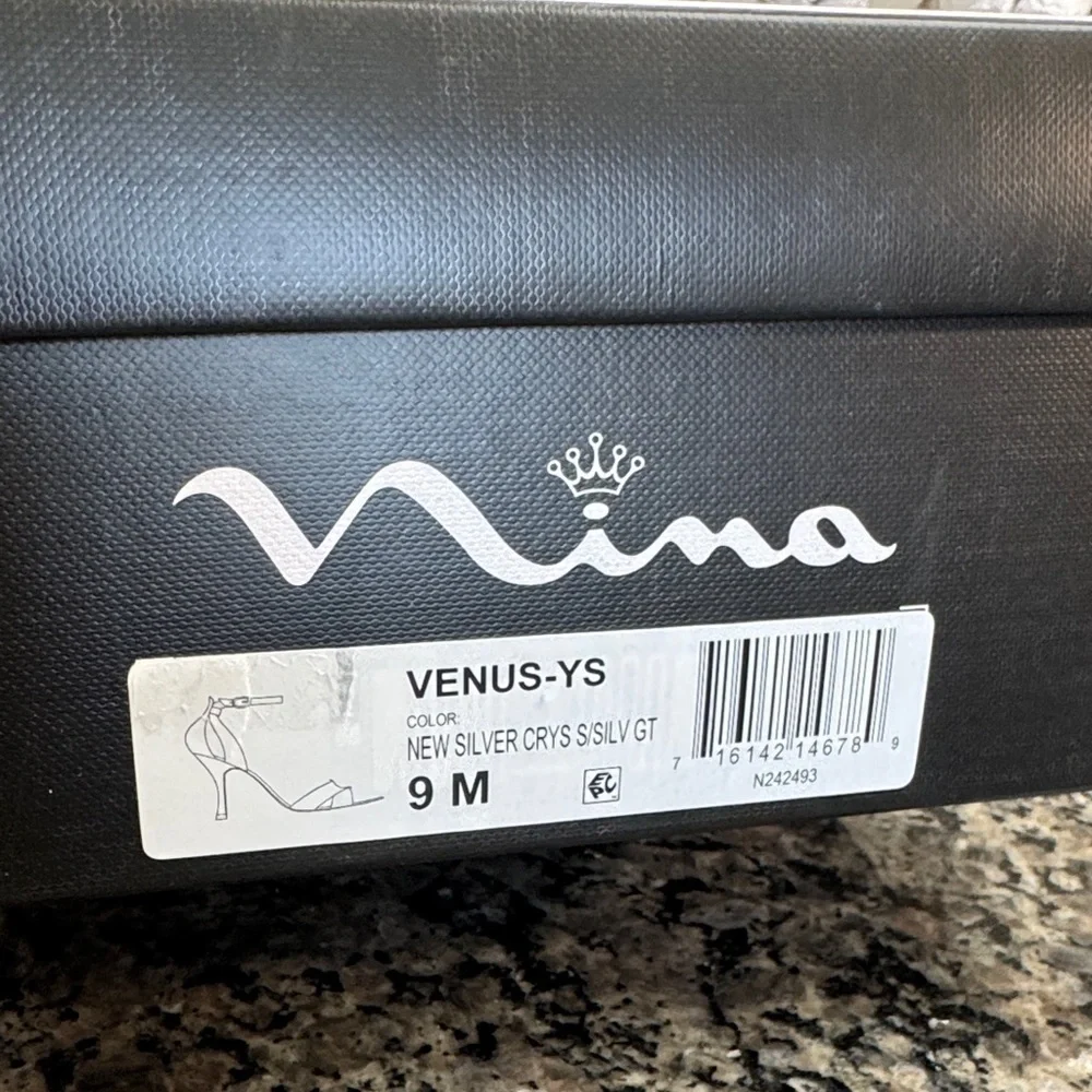 Nina Venus Silver Glitter & Satin Strappy High Heels NEW 9